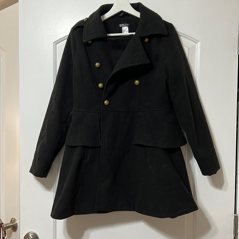Black ruffled pea coat